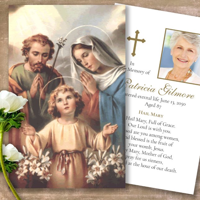 Memorial Holy Family Photo Prière Cartes de Sympat (catholic, religious, celebration of life, in loving memory of, prayer cards for bereavement)