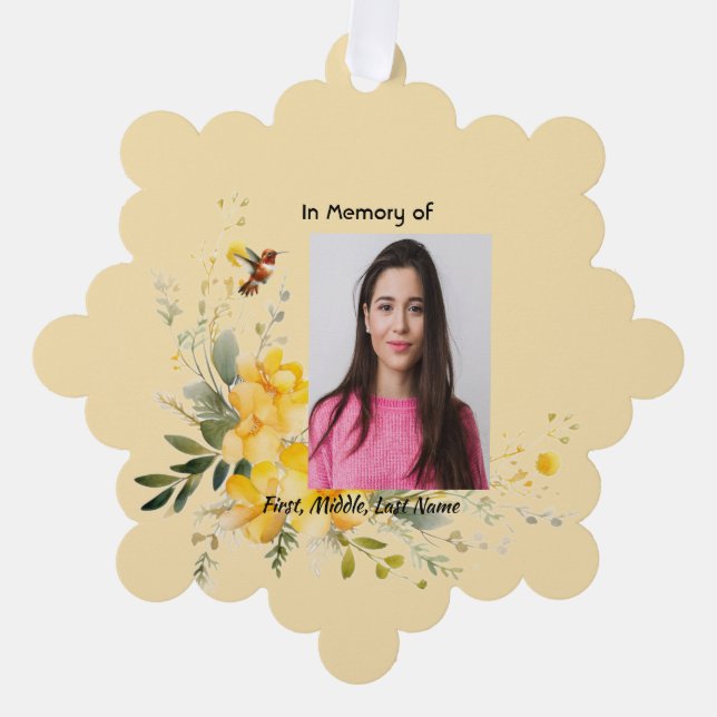 Memorial Hummingbird Yellow Roses Ornament Karte (Vorderseite)