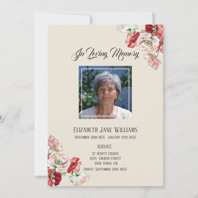 Memorial in Love Memory| Mohn Order of Service Einladung (Vorderseite)