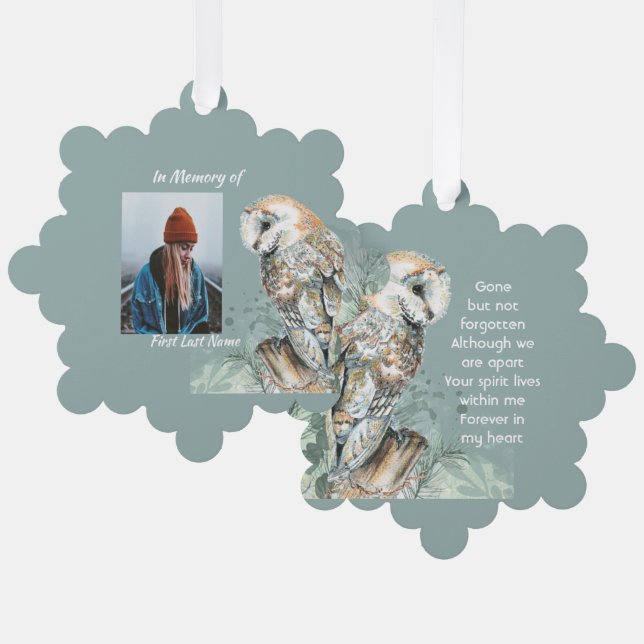 Memorial Keepake Barn Owl Bird Ornament Karte (Vorderseite/Rückseite)