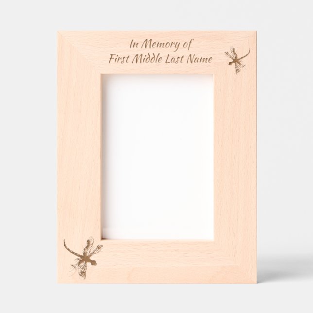 Memorial Keepake Dragonfly White Blume Geätzte Rahmen (Vorderseite)