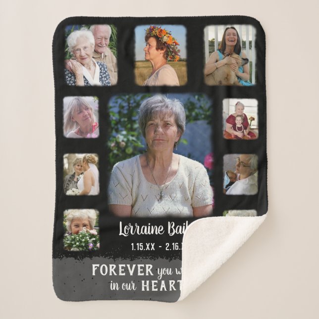 Memorial Keepake Edge Fade Foto Collage Blk Grau Sherpadecke (Vorderseite)