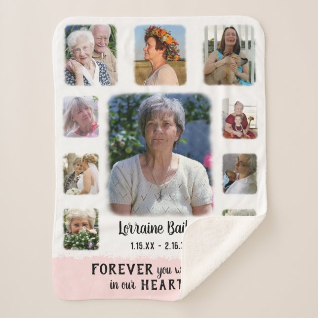 Memorial Keepake Edge Fade Foto Collage Rosa Sherpadecke (Vorderseite)