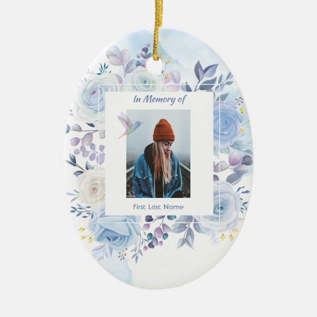 Memorial Keepake Hummingbird Blue Rose Keramik Ornament (Vorne)