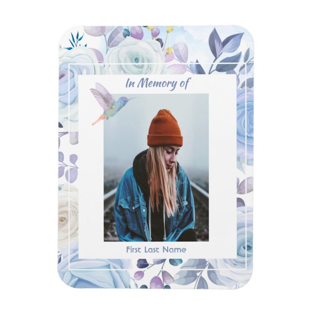 Memorial Keepake Hummingbird Blue Rose Magnet (Vertikal)