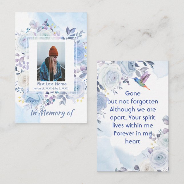 Memorial Keepake Hummingbird Blue Rose Visitenkarte (Vorne/Hinten)
