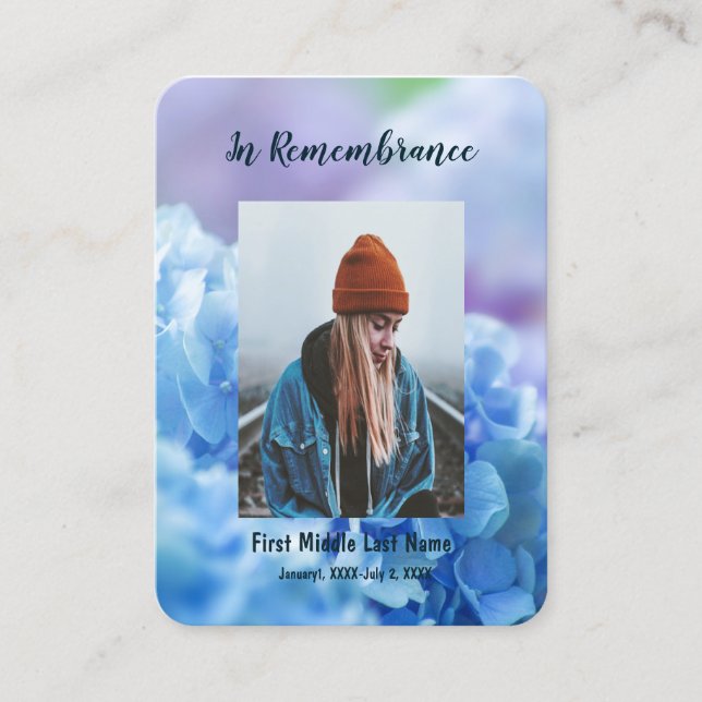 Memorial Keepake Hydrangea Garden Blume Visitenkarte (Vorderseite)