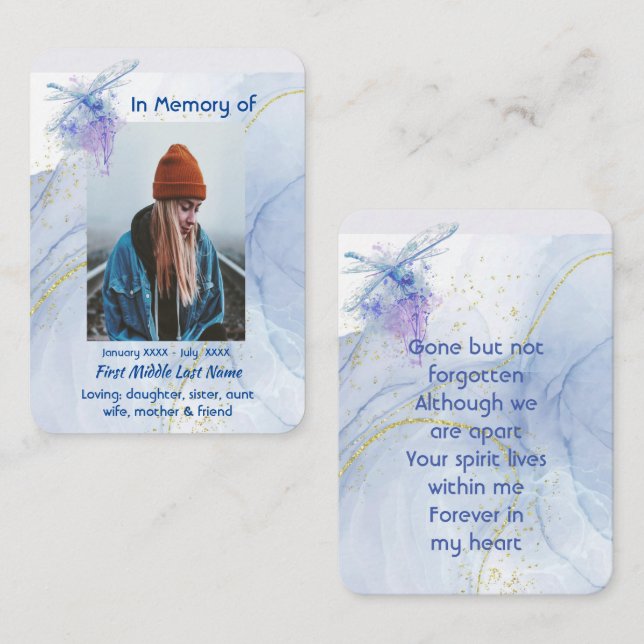 Memorial Keepake Memorial Dragonfly Visitenkarte (Vorne/Hinten)