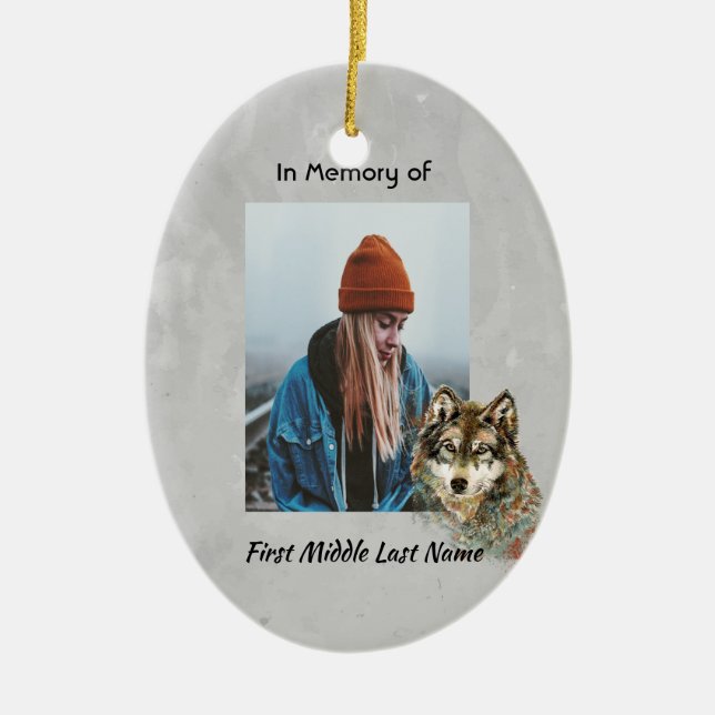 Memorial Keepake Wasserfarbe Wolf Tiere Keramik Ornament (Vorne)