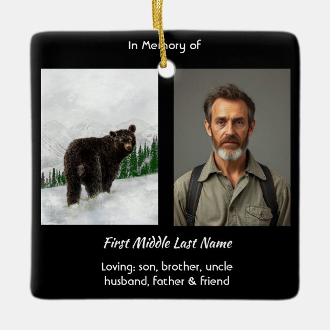 Memorial Keepsake Black Bear Animal Keramikornament (Vorderseite)