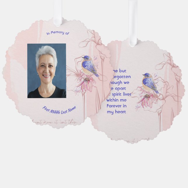 Memorial Keepsake  Bluebird Garden  Ornament Karte (Vorderseite/Rückseite)