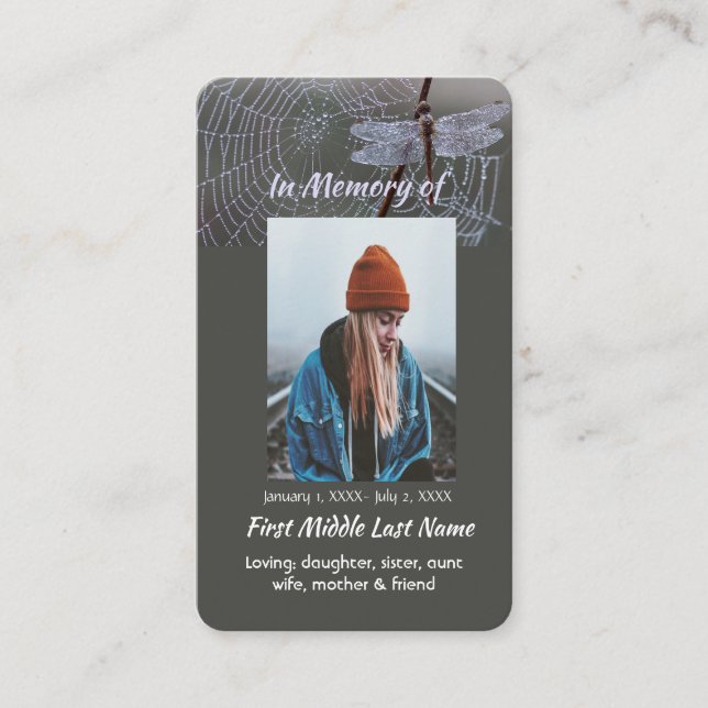 Memorial Keepsake  Card Dragonfly Dewdrops Visitenkarte (Vorderseite)