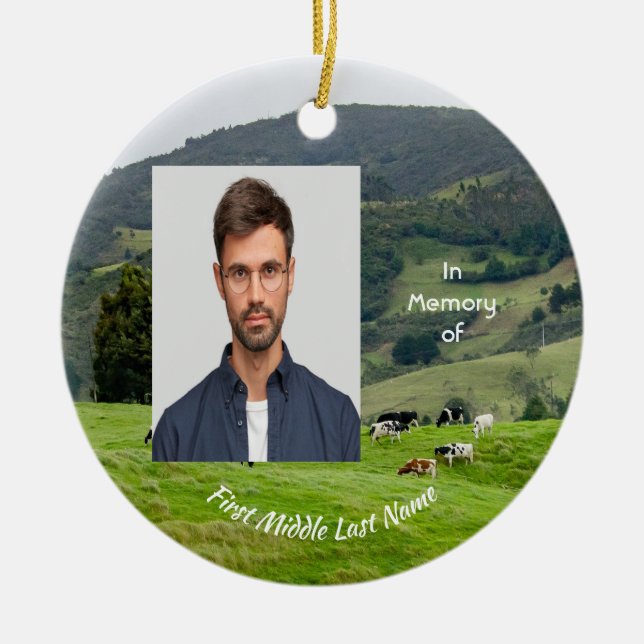 Memorial Keepsake Cattle Farm Landscape  Keramik Ornament (Vorne)