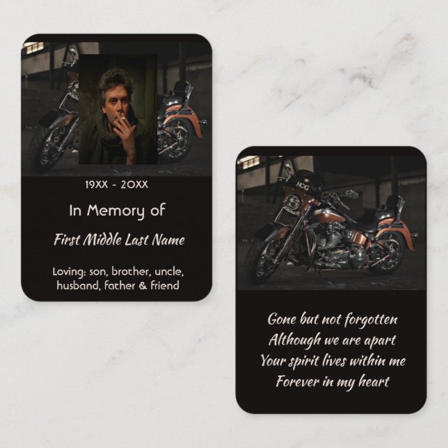 Memorial Keepsake Custom Motorcycle Biker Visitenkarte (Vorne/Hinten)