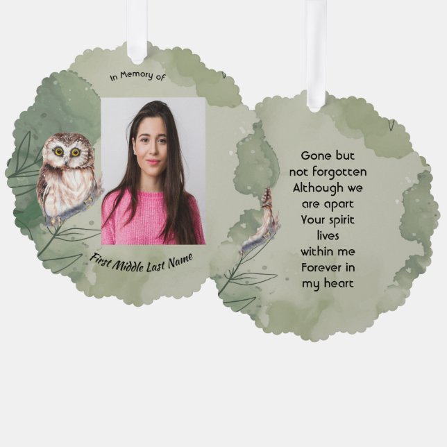 Memorial Keepsake Cute Owl Bird Ornament Karte (Vorderseite/Rückseite)
