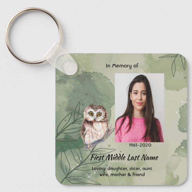 Memorial Keepsake Cute Owl Bird Schlüsselanhänger (Vorderseite)