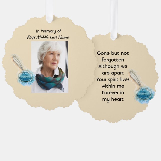  Memorial Keepsake Feather Pen  Ornament Karte (Vorderseite/Rückseite)