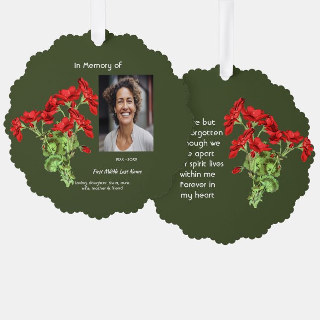 Memorial Keepsake Geranium Flower Ornament Karte (Vorderseite/Rückseite)