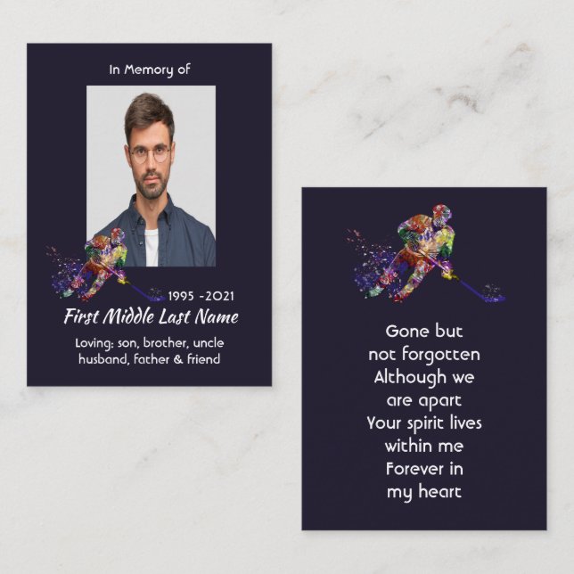Memorial Keepsake Hockey Player Sport Visitenkarte (Vorne/Hinten)