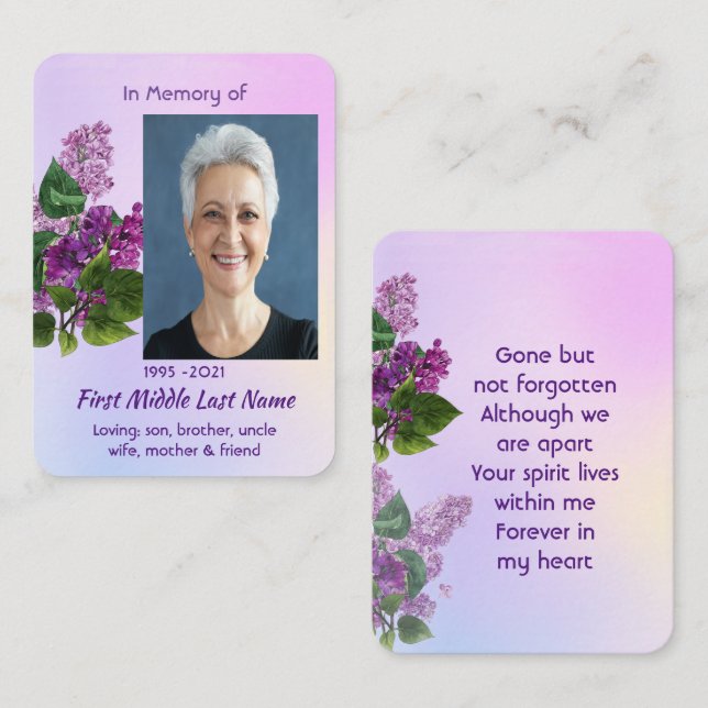 Memorial Keepsake Lilac Garden Flower  Visitenkarte (Vorne/Hinten)