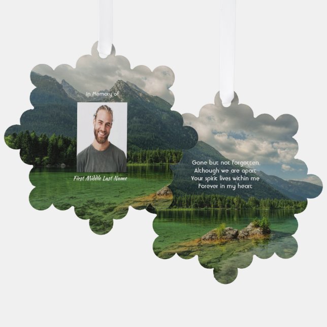 Memorial Keepsake Mountain Lake Landscape  Ornament Karte (Vorderseite/Rückseite)