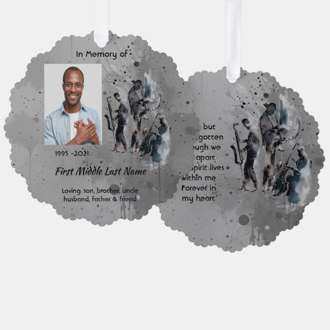Memorial Keepsake Music Jazz Band Ornament Karte (Vorderseite/Rückseite)
