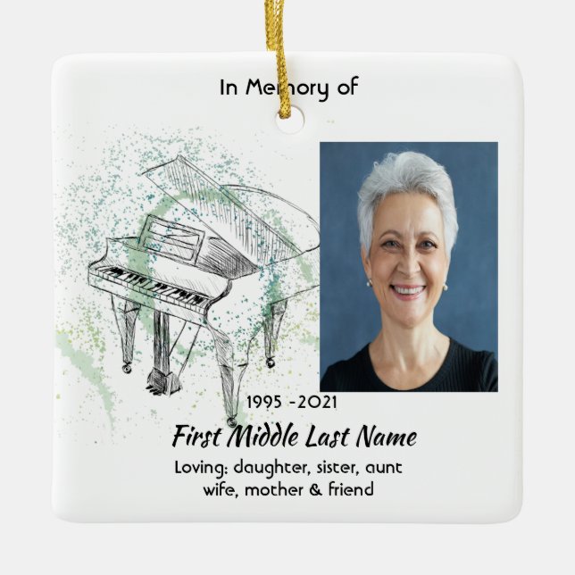 Memorial Keepsake Photo Prayer Piano Musician Keramikornament (Vorderseite)