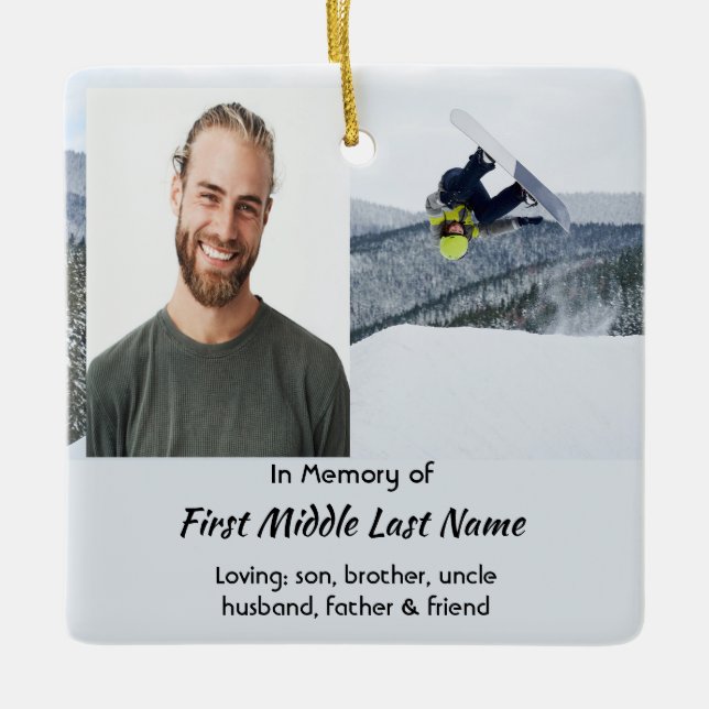 Memorial Keepsake Snowboarding Winter Keramikornament (Vorderseite)
