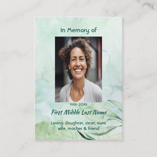 Memorial Keepsake  Watercolor Foliage  Visitenkarte (Vorderseite)