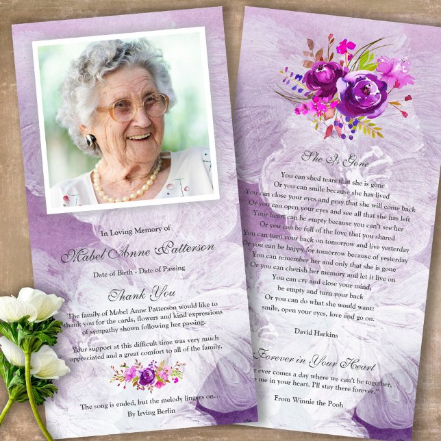 Memorial Lila Beileid Beerdigung Danke Karte (Sympathy Photo Celebration of Life, In Loving Memory, Forever in our Hearts Funeral thank you cards)