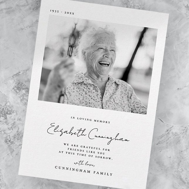 Memorial Love Memory Elegantes einfaches Foto Dankeskarte (Von Creator hochgeladen)
