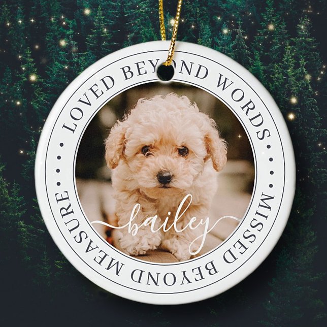 Memorial Loved Beyond Words Elegantes Chic Foto Keramik Ornament (Von Creator hochgeladen)