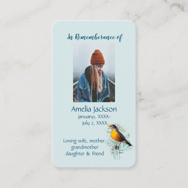Memorial Memory Card American Robin Christlich Visitenkarte (Vorderseite)
