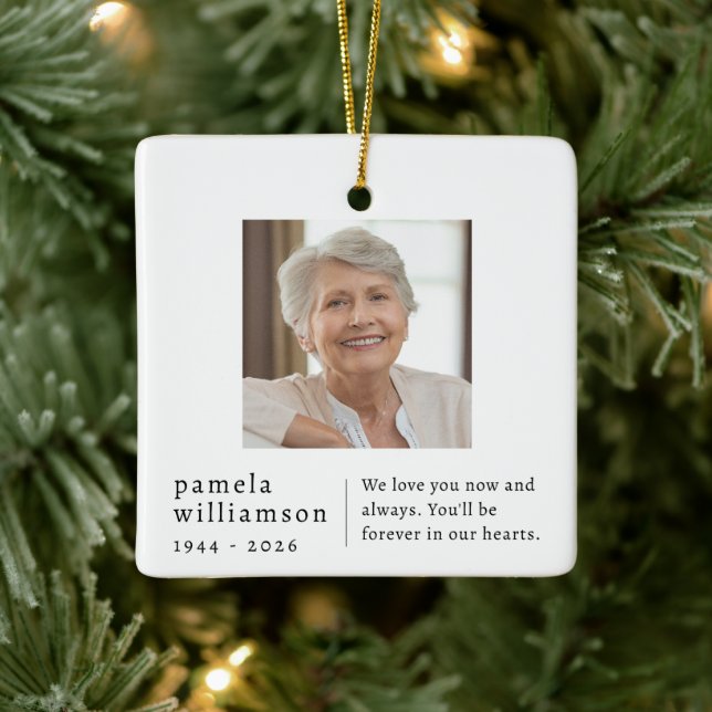 Memorial Minimalist Photo Square  Keramikornament (Baum)