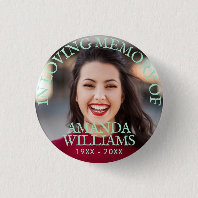 Memorial Mint Green Personalisiert Foto Button (Vorderseite)