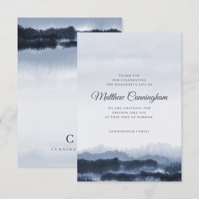 Memorial Modern Elegante Dark Watercolor Dankeskarte (Vorne/Hinten)