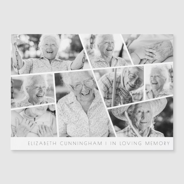 Memorial Modern Simple Chic 9 Foto Collage Card Magnetkarte (Vorderseite)