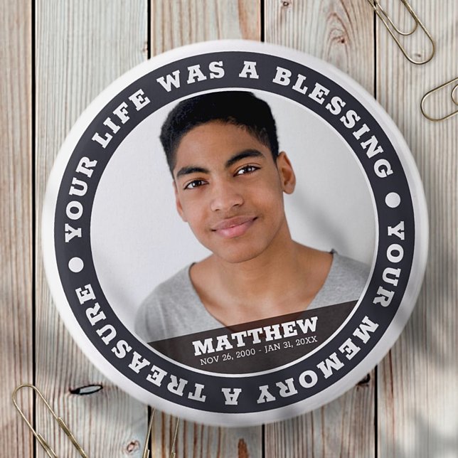 Memorial Modern Simple Custom Foto Keepake Button (Von Creator hochgeladen)