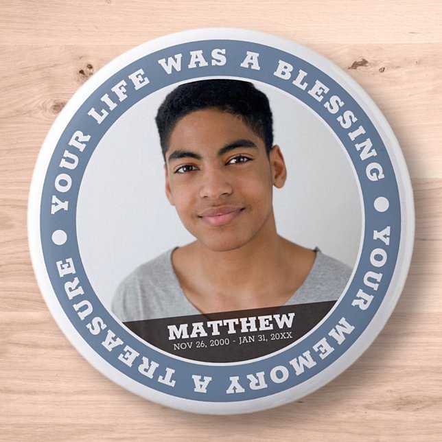 Memorial Modern Simple Custom Foto Keepake Button (Von Creator hochgeladen)