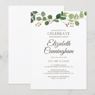 Memorial Modern Simple Green Foliage Botanicals Einladung