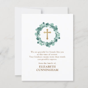 Memorial Modern Watercolor Wreath Gold Cross Dankeskarte