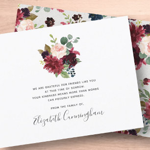 Memorial Moderne Wasserfarben Botanische Flora Dankeskarte