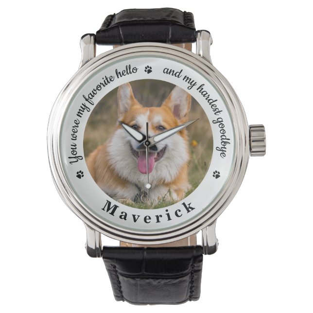 Memorial Modernes Foto Custom Dog Armbanduhr (Vorderseite)