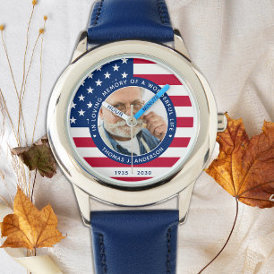 Memorial Patriotic American Flag Custom Foto Armbanduhr