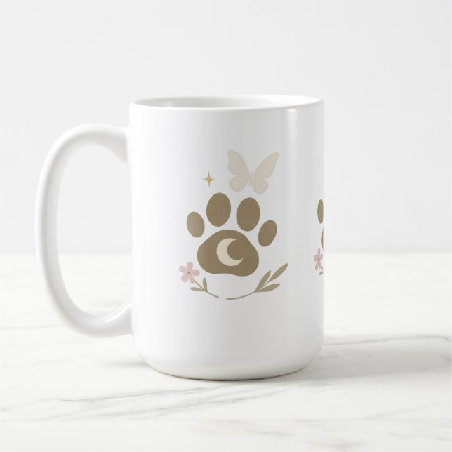Memorial Paw mit Mond & Butterfly - Beileid Kaffeetasse (Links)