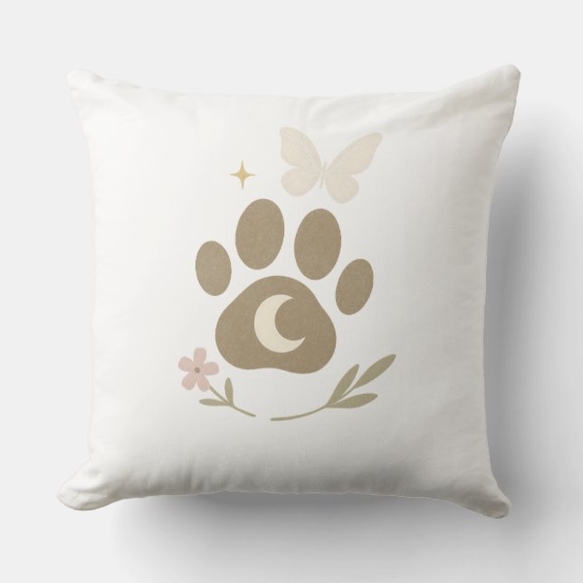 Memorial Paw mit Mond & Butterfly - Beileid Kissen (Vorderseite)
