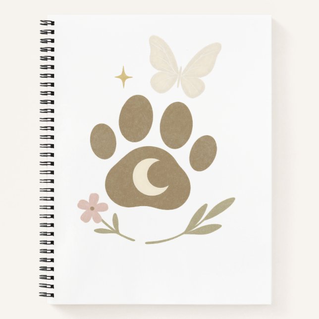 Memorial Paw mit Mond & Butterfly - Beileid Notizbuch (Vorderseite)