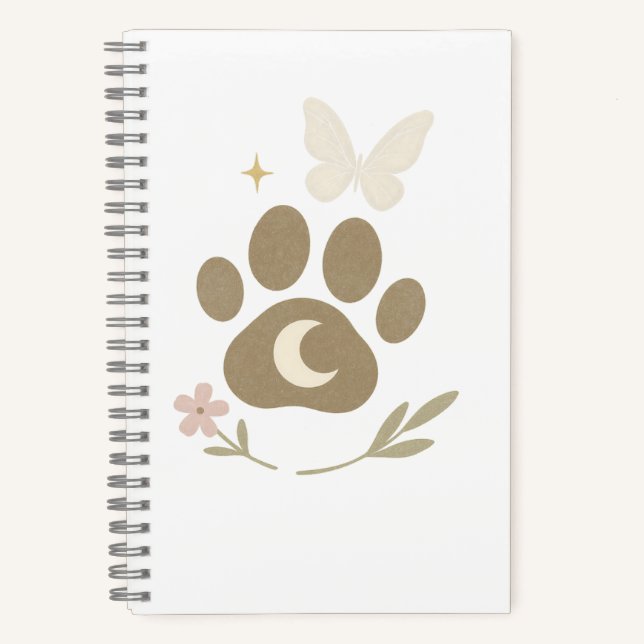 Memorial Paw mit Mond & Butterfly - Beileid Notizbuch (Vorderseite)