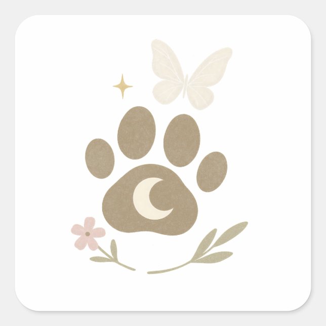 Memorial Paw mit Mond & Butterfly - Beileid Quadratischer Aufkleber (Vorderseite)