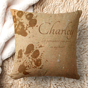 Memorial Pet Tan Muddy Paw Druckname Kissen